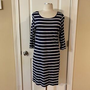 Chelsea & Theodore Navy White Striped Zipper Back Dress | Size L